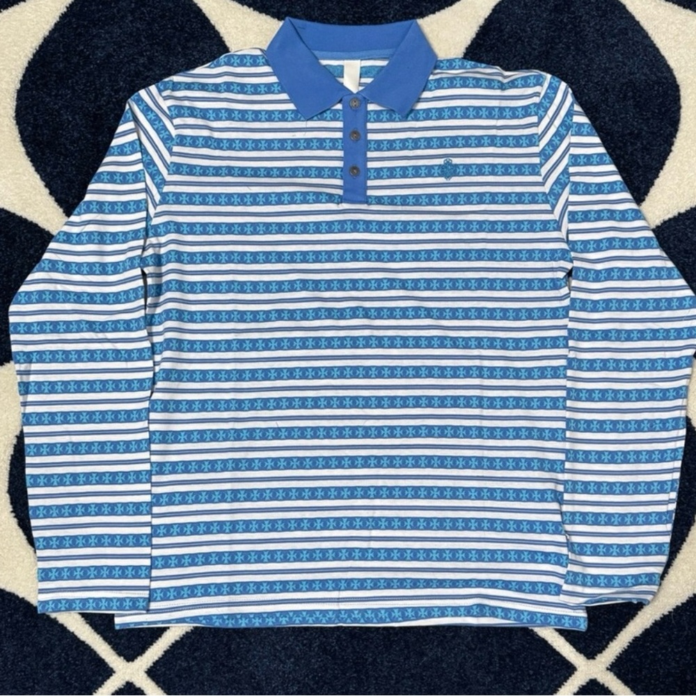 Chrome Hearts Blue and White Striped Polo Shirt